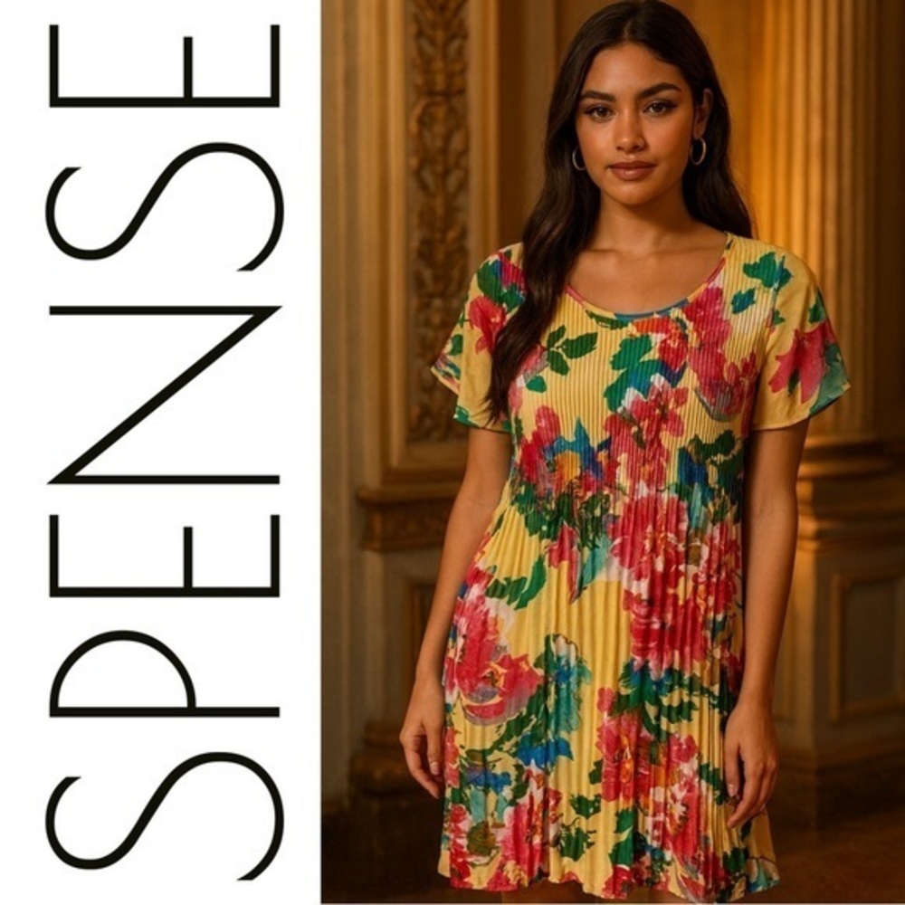 NEW Spense Vibrant Floral Mini Dress Yellow & Pink, Multicolored Feminine Bright